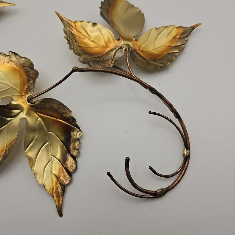 Vtg Gold Bronze Color Leaves Metallic Wall Hanging Home Floral Decor MCM